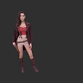 Game Movie Female Character Wearing Red Top Brown Jacket Beige Shorts Brown Boots Holding Gun