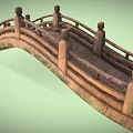 Chinese Style Stone Bridge With Arched Structure Decorative Railings And Posts 3d model