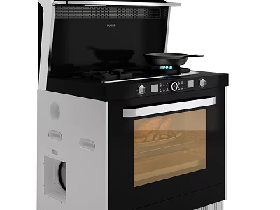 Modern Integrated Kitchen Appliance With Gas Stove Range Hood And Oven 3d model