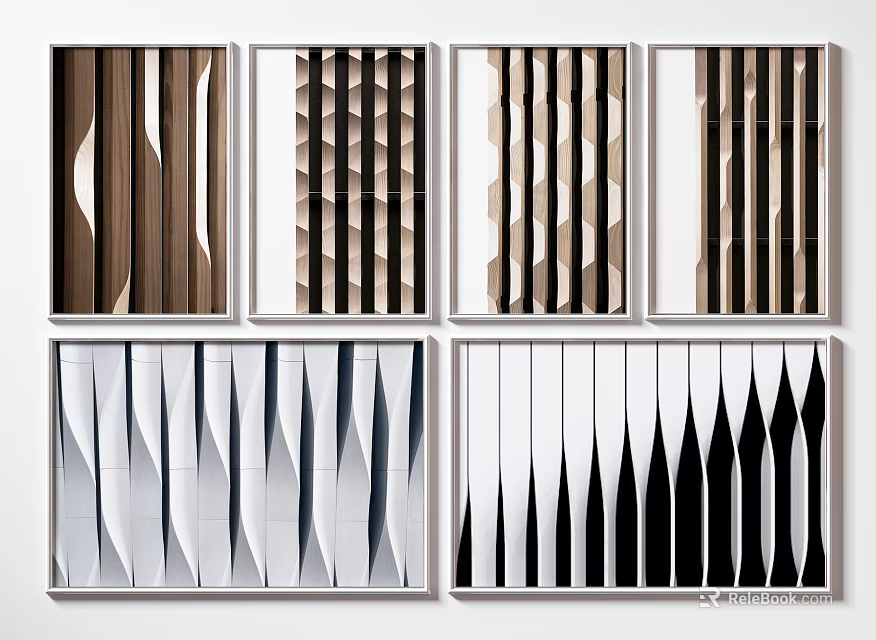 Abstract Paintings Set With Geometric Lines Various Colors And Modern Design 3d model 