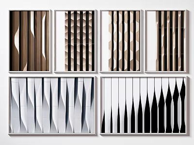 Abstract Paintings Set With Geometric Lines Various Colors And Modern Design 3d model