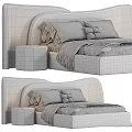 Modern Bed With Upholstered Headboard Gray Brown Colors Bedside Table And White Pillows