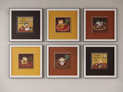 Abstract Paintings Featuring Cartoon Animals Text Elements and Various Colored Frames Wall Decor 3d model