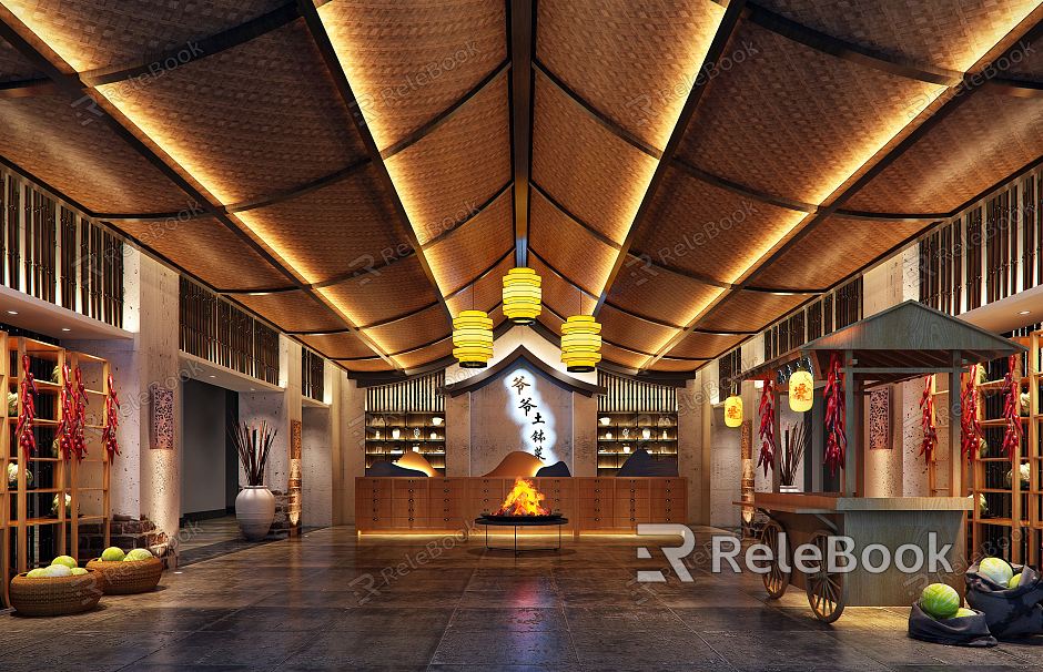 New Chinese Restaurant Restaurant Hall model