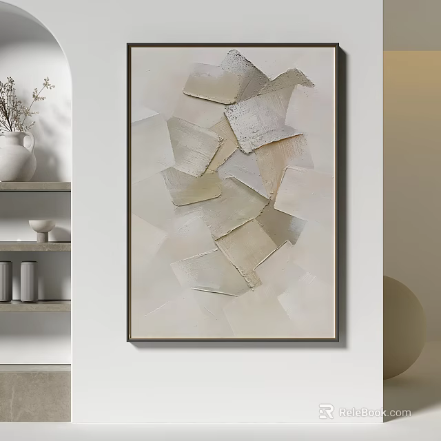 Abstract Painting With Geometric Shapes In Beige And Light Gray Hanging On Modern Wall 3d model 