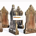 Ancient Stone Wood Tombstones With Carved Details And Snow Covered Surfaces