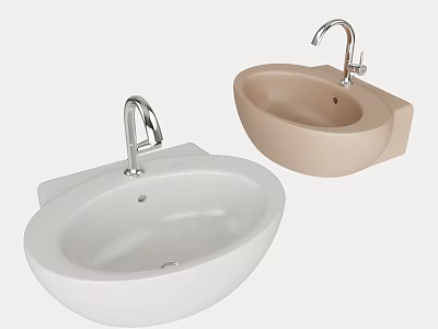 Modern Wall Mounted Washbasins in White and Beige with Chrome Faucets Design 3d model