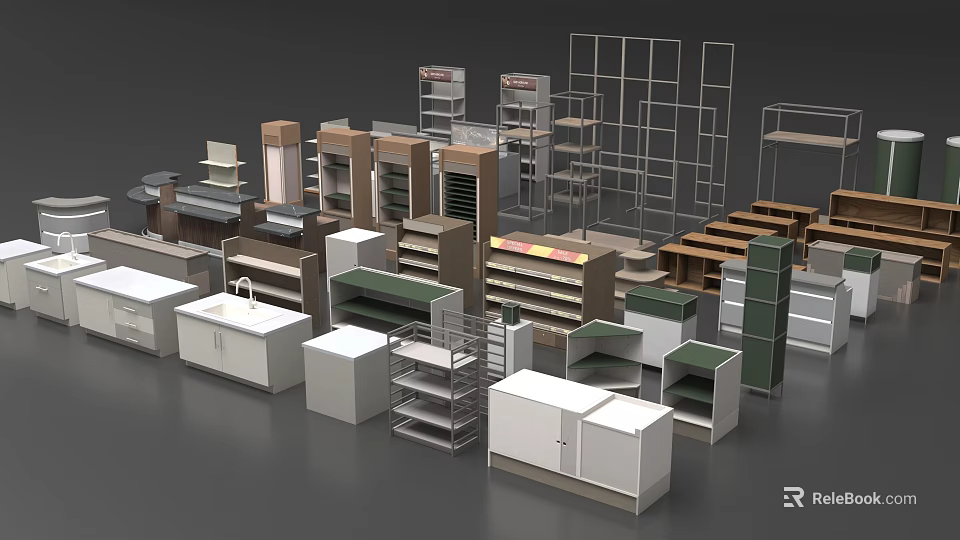 Various Modern Bookshelves With Wooden Metal Frames Open Shelves And Storage Design 3d model 
