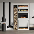 Modern Interior Design Featuring Various Fireplaces With Firewood Stack And Black Hanging Chimneys