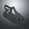 Black Plastic Sandals with Thick Sole Cutout Design and Buckle Strap 3d model