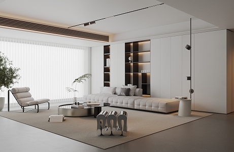 Modern Italian Style Living Room Sofa Coffee Table Combination Minimalist Leisure Sofa Chair Decorations Fantasy Curtain Floor Lamp Unhosted Lamp Living Room 3d model