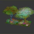 Two Lush Green Trees With Brown Trunks On Green Grass Base