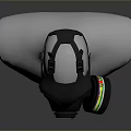 Military Black Gas Mask As Weapon Equipment With Colorful Stripe Filter Canister On Mannequin