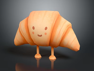 Adorable Cartoon Animal In Croissant Shape With Smiling Face And Standing Legs 3D Design 3d model