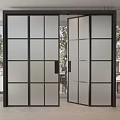 Modern Double Doors With Black Frame Frosted Glass Grid Design For Indoor Outdoor Space