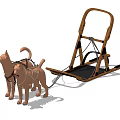 Realistic 3D Model Of Wooden Sleigh With Two Harnessed Dogs Design