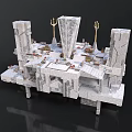 3D Stone Altar Building Structure With Trident And Offerings On Stone Platform