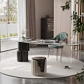 Modern Tea Table Set With Marble Top Green Chair And Tea Accessories