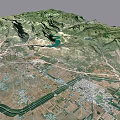 Comprehensive Aerial Planning for Mountainous Landscape with Green Lake Roads and Topographic Details