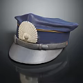 Blue Uniform Cap With Gold Stripe And Fan Shaped Badge Gray Brim