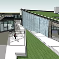 Modern Museum Building Design With Green Roof Glass Facade Open Plaza And Geometric Paving