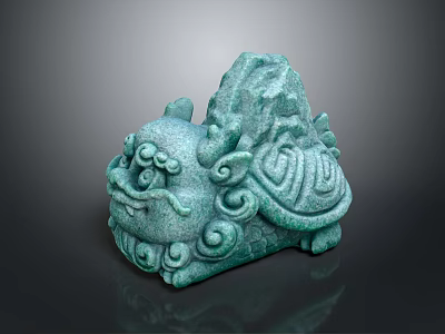 Green Jade Mythical Turtle Carving With Intricate Curved Lines And Shell Texture 3d model