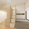 Modern Minimalist Kids Room Interior With Wooden Desk Chair Bed And Stuffed Toys