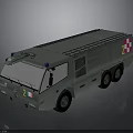 Green Military Truck With Blue Lights Multiple Wheels Number 21 And Checkered Emblem