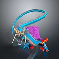 Blue Dragon Like Game Movie Character With Long Curved Body Purple Mane And Red Flames