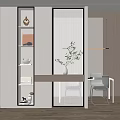 Modern Entryway Hallway Interior With Ribbed Glass Partition Display Shelves And Potted Plant