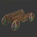 Vintage Wooden Wagon With Spoked Wheels And Carriage Body On Reflective Black Surface