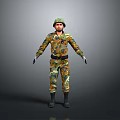 Game Movie Character In Military Camouflage Uniform With Helmet And Gloves Standing Pose