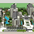 Modern Architecture Complex With Central Swimming Pool And Green Courtyard Spaces 3d model