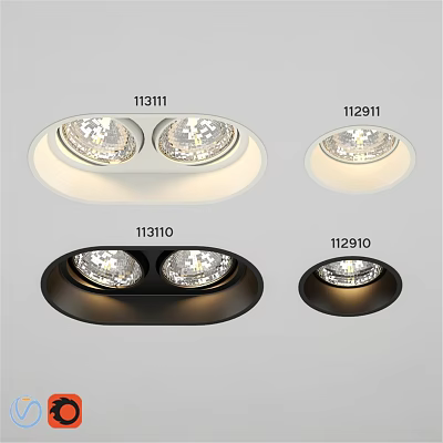 Downlights Spotlights Various Models With White Black Housing And Single Double Lamp Heads 3d model