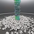Tall Columnar Sculpture with Green Blue Gradient and Silver Sculptural Pieces in Indoor