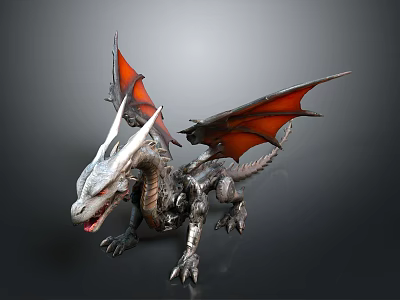 Fantasy Dragon Character With Red Wings And Silver Spiked Body 3d model
