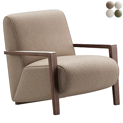 Modern Single Sofa With Light Brown Fabric And Wooden Armrests Design 3d model