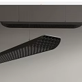 Sleek Modern Black Chandeliers with Honeycomb and Striped Cutout Design Hanging on Light Wall