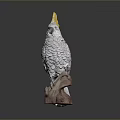 White Parrot With Yellow Crest Perched On Wooden Branch Decorative Sculpture
