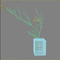 Decorative Transparent Square Glass Vase With Slender Branches Against Dark Background 3d model
