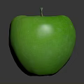 Fresh Juicy Green Apple With Stem And Smooth Shiny Surface On Gray Background