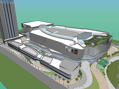 Modern Commercial Street With Shopping Mall Contemporary Architecture And Pedestrian Plaza 3d model