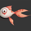 Pink And White Cartoon Fish With Big Eyes Red Fins And Tail On Dark Background