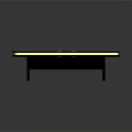 Stylish Table With Red Wooden Surface Gold Trim Four Gold Circular Accents And Black Legs