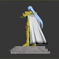 Poseidon Aristaeus Statue With Golden Armor Blue Hair And Pink Flower Base