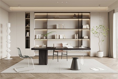 Modern Italian Study Modern Italian Minimalist Study Italian Bookcase Hanging Painting Desk and Chair 3d model