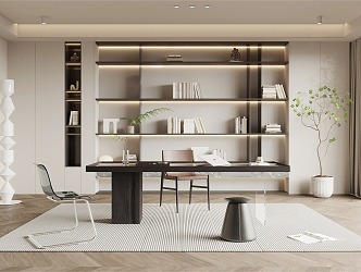 Modern Italian Study Modern Italian Minimalist Study Italian Bookcase Hanging Painting Desk and Chair 3d model