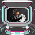 Futuristic Space Interior With Astronaut Moon And Neon Control Panels