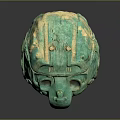 Green Jade Mask Sculpture Carving With Intricate Facial And Decorative Details