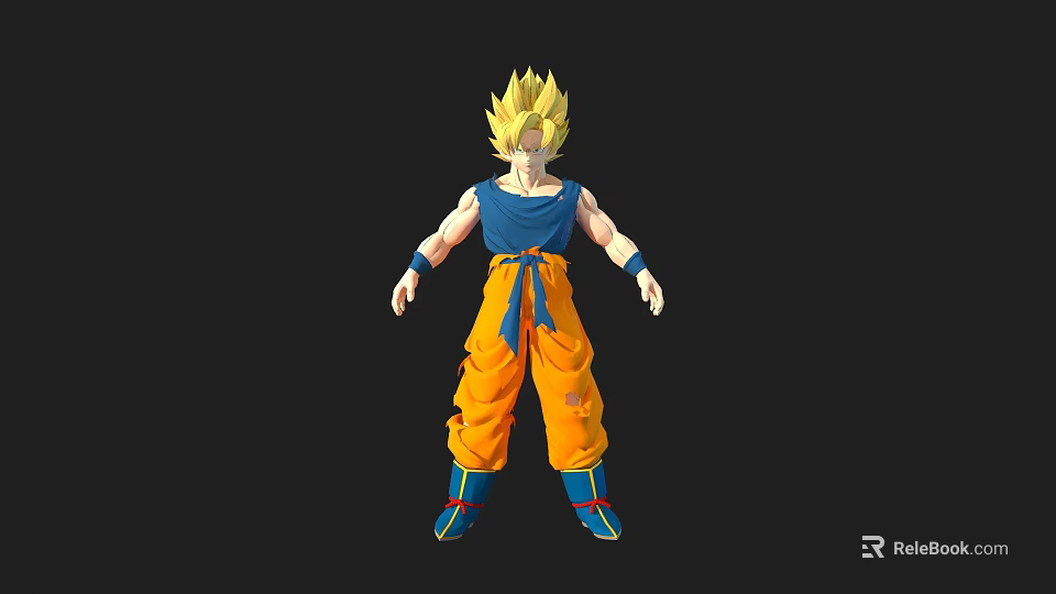 Golden Haired Super Saiyan Character 3D Model With Blue Vest And Orange Pants 3d model 